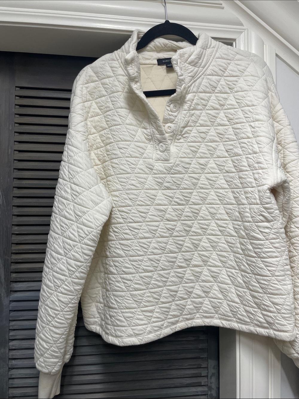 Sanctuary Quilted Ivory Button Henley Sweater